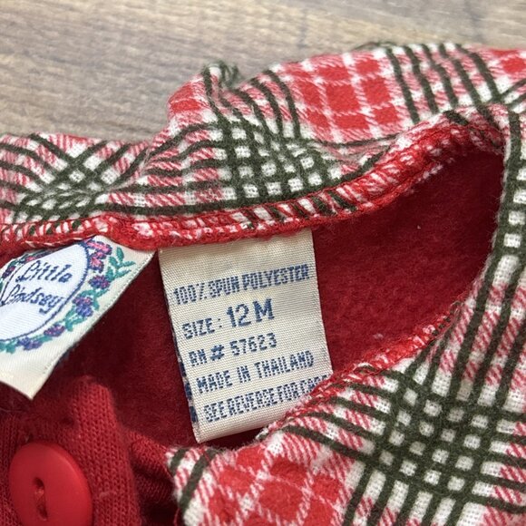 Vintage Little Lindsey Red Plaid Baby Outfit Bow Accents 12 Months Top & Pants - Picture 7 of 7